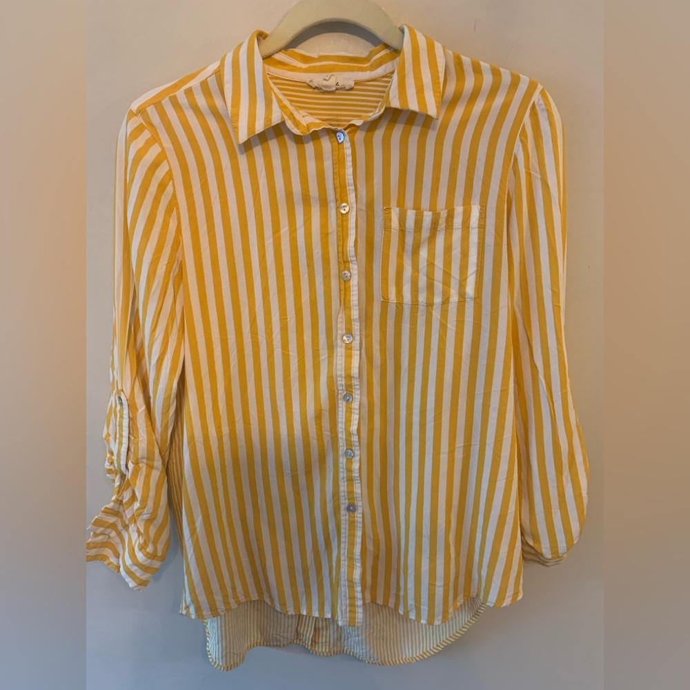 Jane and Delancey Yellow and White Striped Button-Down Shirt